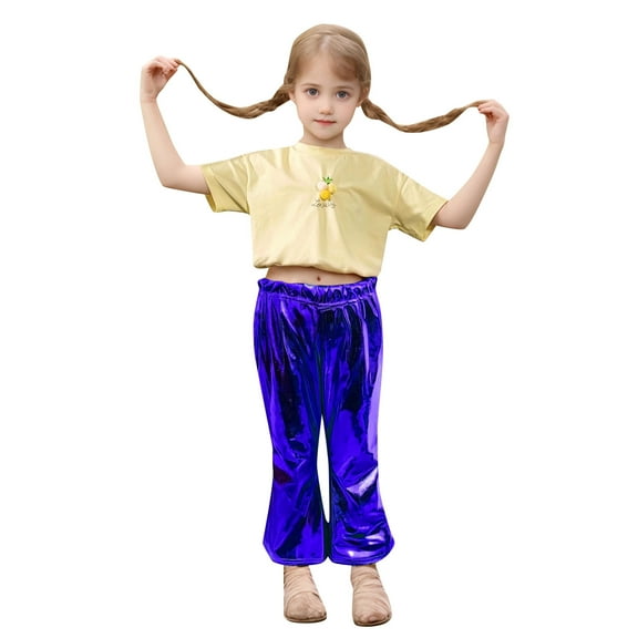 Glisme Girls Pants Children'S Bright Flared Pants Dance Folk Dance Fishtail Pants Basic Trousers Size 7-8 Years Blue