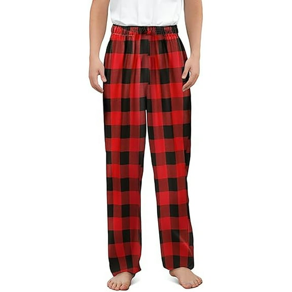 Glisme Girls Pants Children'S Casual Plaid Pants Loose Elastic Waist Long Lightweight Trousers Size 4-5 Years Red