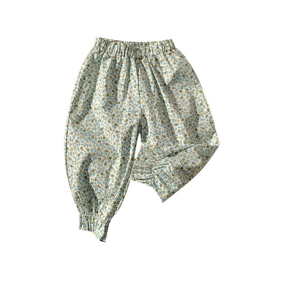 Glisme Girls Pants Floral Print Casual Pants Comfortable Outdoor Play Breathable Trousers Size 9-10 Years Mint Green