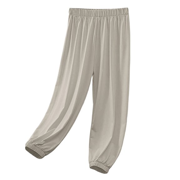 Glisme Girls Pants Ice Silk Pantspants Elastic High Waisted Casual For Kids Summer Flowy Stretchy Pants Relaxed Fit Trousers Size 5-6 Years Khaki