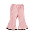 thumbnail image 1 of Glisme Girls Pants Ribbed Flared Pants With Lace Trim Soft Stretch Casual For Toddler Basic Trousers Size 3-4 Years Pink, 1 of 5