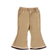 thumbnail image 1 of Glisme Girls Pants Ribbed Flared Pants With Lace Trim Soft Stretch Casual For Toddler Trend Trousers Size 3-4 Years Khaki, 1 of 3