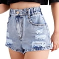 thumbnail image 1 of Glisme Girls Ripped Jean Shorts Stylish Mid Rise Distressed Denim Shorts For Teen Fashion Washed Straight Leg Casual Summer Shorts Breathable Pants Size 7-8 Years Blue, 1 of 7
