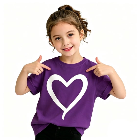 Glisme Girls Shirts Summer Heart Print Short Sleeve Crew Neck Tops Casual Girl T-Shirt Size 7-8 Years Purple