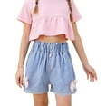 thumbnail image 1 of Glisme Girls Shorts Denim Shorts With Bow Flower Decorations Stretchy Elastic Waist Casual Summer Shorts For Toddler Kids Comfortable Close Fitting Blue Shorts Size 7-8 Years, 1 of 6
