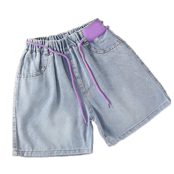 Glisme Girls Shorts Denim Shorts With Elastic Waist Summer Short Ripped Pants With Pockets Children'S Shorts Trend Trousers Size 4-5 Years Purple