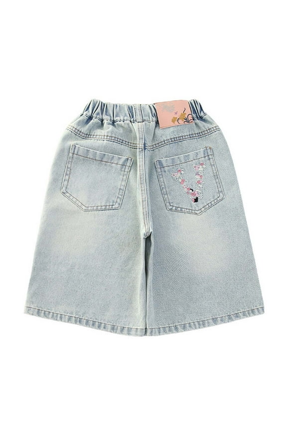 Girls Shorts Summer Loose Fashion Personality Casual Thin Denim Shorts Comfortable Close Fitting Blue Shorts Size 7-9 Years