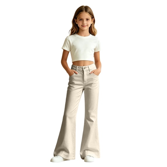 Glisme Girls Slim Fit Casual Pants with Pockets Solid Color Casual Trousers for Girls Everyday Comfort and Playwear