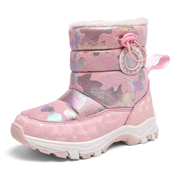 Glisme Girls Snow Boots Winter Thick And Warm Cotton Shoes Waterproof Anti Slip Snow Boots Cozy Pink Boots Size 9-9.5 Years