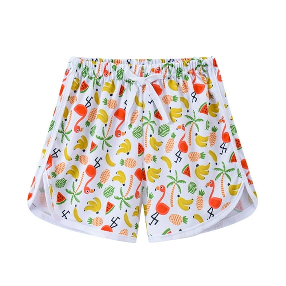 Glisme Girls Summer Shorts Toddler Cartoon Floral Printed Sport Shorts Kids Beach Shorts Breathable Pants Size 2-3 Year White