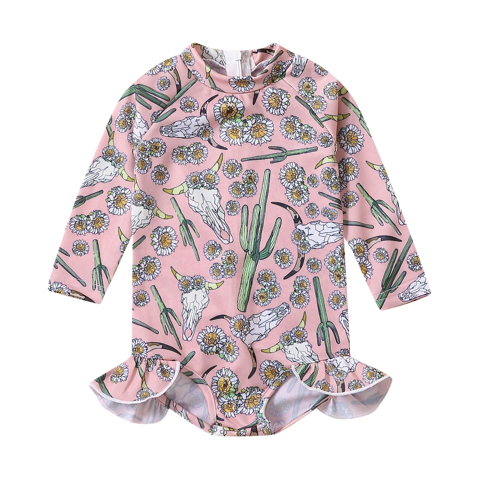 Glisme Girls Swimsuit Summer Toddler Long Sleeve Ruffles Cartoon Cow ...