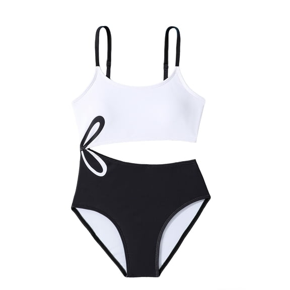 Glisme Girls Swimsuits Bathing Suit Hollow Out Tank Racerback Monokini Black White Contrast Swimwear For Toddler Ocean Beach Pool Swimming Surfing Size 9-10 Years Black