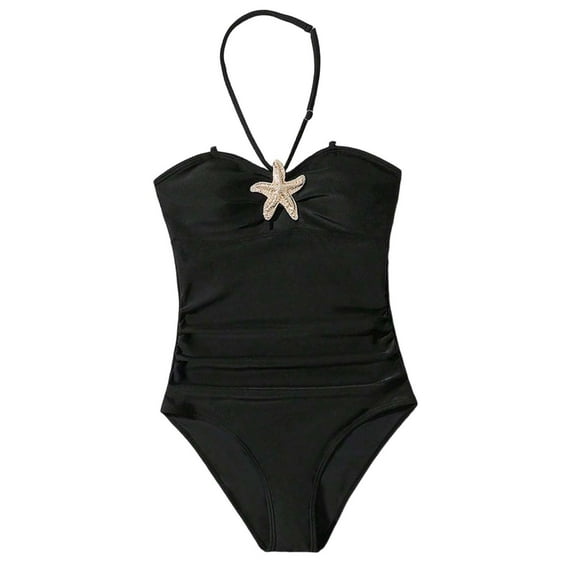 Glisme Girls Swimsuits Beachwear Bathing Suit For With Solid Color Swimwear For Tween With Comfort Fit For Swimming Pools And Hot Springs Size 11-12 Years Black