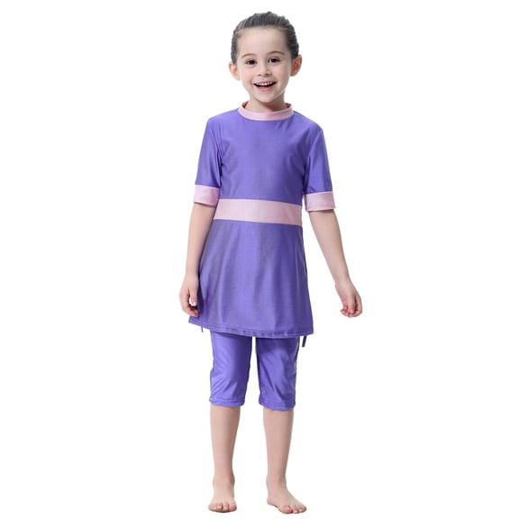Glisme Girls Swimsuits Full Coverage Swimwear For Long Sleeve Swim With Skirt Rash Guard Swim Pool Beach Ocean Water Outfit Size 14-15 Years Purple