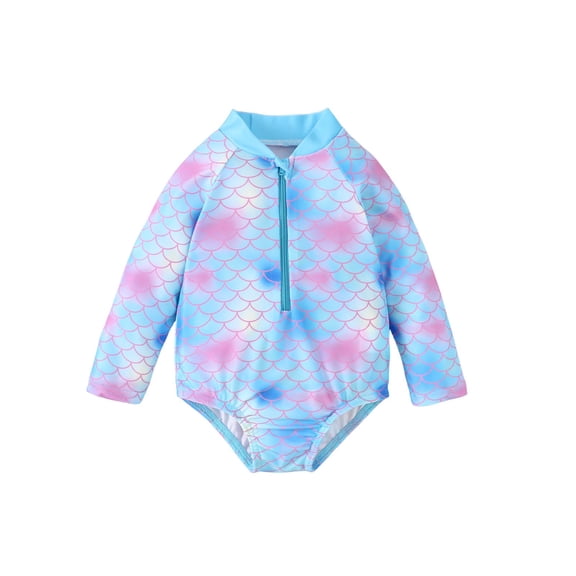 Glisme Girls Swimsuits Long Sleeve Bathing Suit Bikini Bottom Rash Guard Sun Swimwear With Scale Tie Dye Print For Swimming Pools And Spas Size 3-4 Years Blue