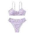 thumbnail image 1 of Glisme Girls Swimsuits Swimwear 2 Piece Set Floral Print Strappy Bikini Bathing Suit For Teen Summer Beach Pool Party Swim Training For Ocean Beach Pool Swimming Surfing Size 9-11 Years Purple, 1 of 7