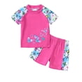 thumbnail image 1 of Glisme Girls Swimsuits Swimwear Cartoon Floral Print Fashion Bathing Suit With Short Sleeves And Shorts For Toddlers Kids For Ocean Beach Pool Swimming Surfing Size 4-5 Years Red, 1 of 9