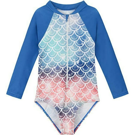 Glisme Girls Swimsuits Swimwear Long Sleeve Rash Guard Bathing Suit With Zipper Sun Beach Pool Outfit For Toddler Kids Summer Pool Beach Ocean Water Outfit Size 6-7 Years Navy