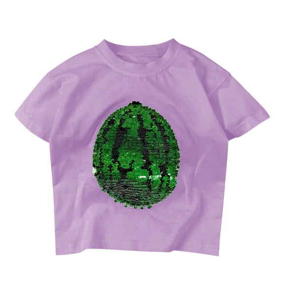 Glisme Girls T Shirt Toddler Changing Flip Sequins T-Shirt Watermelon Tee Short Sleeve Summer T-Shirts Classic Top Size 18-24 Months Purple
