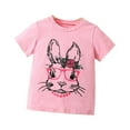 thumbnail image 1 of Glisme Girls T Shirt Toddler Spring Summer Print Rabbit Bunny Short Sleeve T-Shirts Clothes Breathable Top Size 4-5 Years Pink, 1 of 6