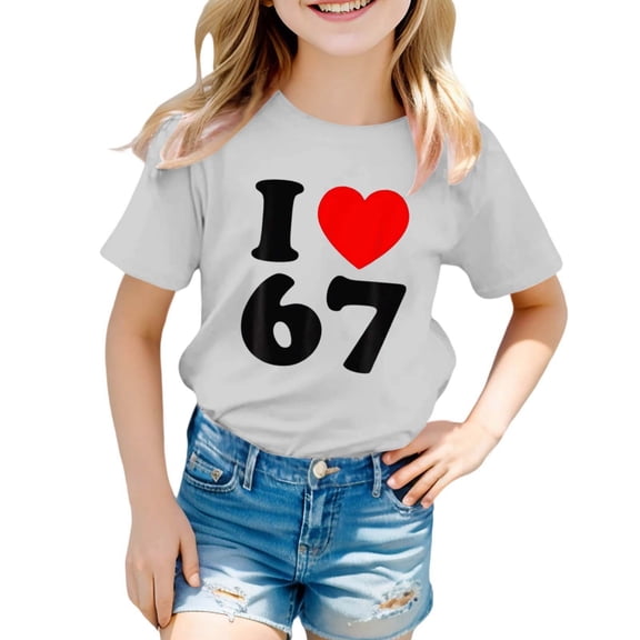 Glisme Girls T Shirt Unisex Kids Graphic Short Sleeve Tee Soft Casual T-Shirt Printed Tee Comfortable Everyday Shirt Base Top Size 3-4 Years Light Gray