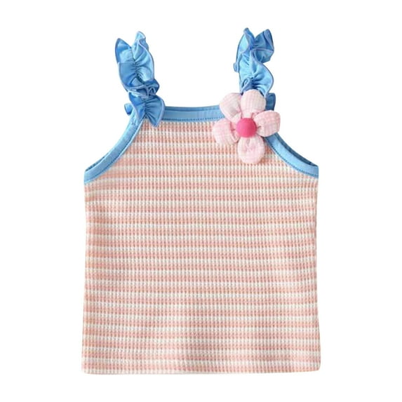 Glisme Girls Tank Top Infant Tee Summer Vest Sling Flower Frilly Striped Printed Sleeveless For Newborn Clothes Classic Top Size 0-6 Months Pink