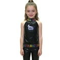 thumbnail image 1 of Glisme Girls Tank Top Shiny Sequined Glitter Performance Tee Sleeveless Sequin Glitter Asymmetrical Off Shoulder Dance Shirt With Rhinestone Trim Base Top Size 8-9 Years Black, 1 of 4