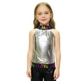 thumbnail image 1 of Glisme Girls Tank Top Shiny Sequined Glitter Performance Tee Sleeveless Sequin Glitter Asymmetrical Off Shoulder Dance Shirt With Rhinestone Trim Classic Top Size 7-8 Years Silver, 1 of 4