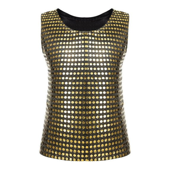 Glisme Girls Tank Top Toddler Casual Sequin Glitter Party Gown Sleeveless Vest Tee Breathable Top Size 6-7 Years Gold