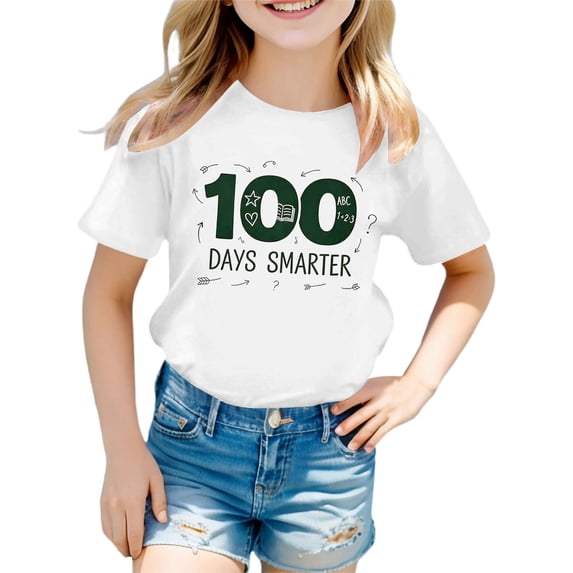 Glisme Girls Tops Size 1-2 Years Back To School Short Sleeve T-Shirts Cute Print Round Neck Casual Graphic Tee Lightweight White Tee