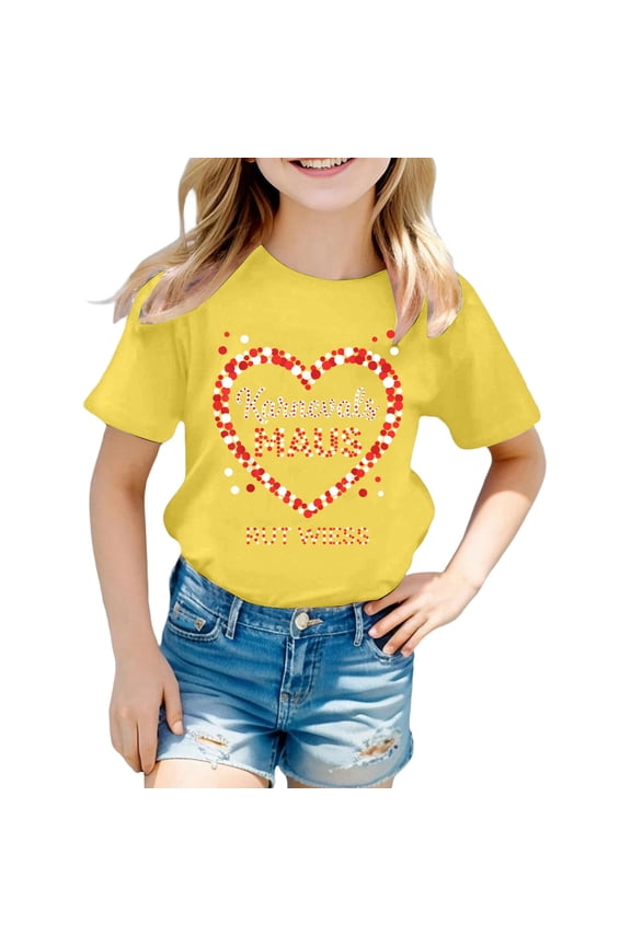 Girls Tops Size 1-2 Years Casual Short Sleeve T Shirt With Prints Round Neck Comfortable T-Shirts For Everyday Play And School Wear Basic Yellow Graphic Tee
