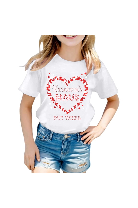 Girls Tops Size 1-2 Years Casual Short Sleeve T Shirt With Prints Round Neck Comfortable T-Shirts For Everyday Play And School Wear Softness White Graphic Tee