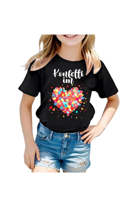 Girls Tops Size 1-2 Years Casual Short Sleeve T Shirt With Print Round Neck T-Shirts For Kids Comfortable Daily Wear Funny Black Graphic Tee