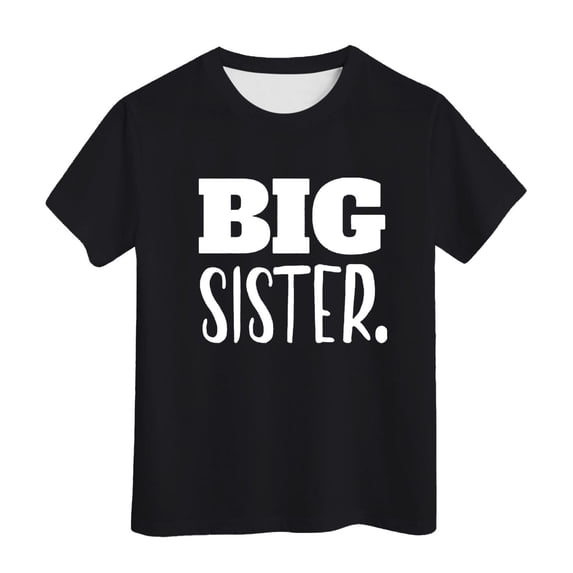 Glisme Girls Tops Size 3-4 Years Short Sleeve Crewneck Big Sister T Shirt Modern Fit Black Graphic Tee