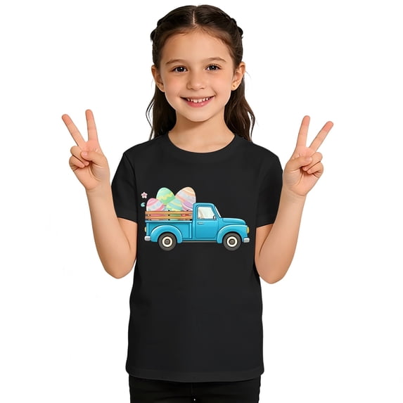 Glisme Girls Tops Size 4-5 Years Short Sleeve Graphic Tee Casual Fashion Easter Print Outdoor Play T-Shirts Classic Fit Black Tee