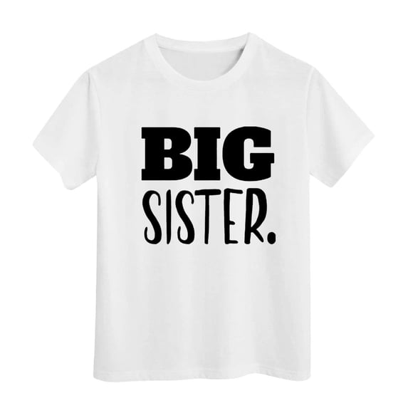 Glisme Girls Tops Size 6-7 Years Short Sleeve Crewneck Big Sister T Shirt Funny White Graphic Tee