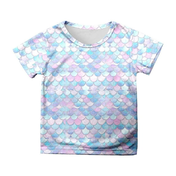 Glisme Girls Tops Size 6-7 Years Toddler Multicolor Scale Print Casual Summer Short Sleeve T-Shirts Lightweight Sky Blue Graphic Tee