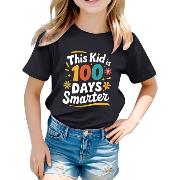 Glisme Girls Tops Size 6-7 Years Unisex Letter Print Short Sleeve T Shirt For Back To School Soft Casual T-Shirts Comfortable Daily Wear Breathable Black Graphic Tee