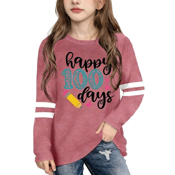 Glisme Girls Tops Size 7-8 Years Long Sleeve Casual T-Shirts Comfortable Round Neck Top With Cute Print Design For Daily Wear Regular Fit Red Graphic Tee