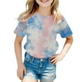 thumbnail image 1 of Glisme Girls Tops Size 8-9 Years Tie Dye Print Short Sleeve T Shirt Summer Fashion Casual Round Neck Top For Toddler & Kids Softness Light Blue Graphic Tee, 1 of 4