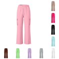 thumbnail image 1 of Glisme Girls Uniform Pant Back To School Wide Leg Joggers High Waist Solid Color Sweatpants 13-14 Years Pink, 1 of 8
