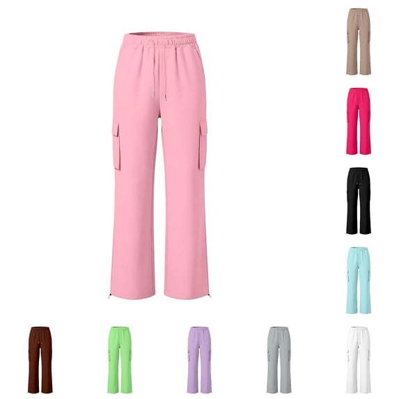 Glisme Girls Uniform Pant Back To School Wide Leg Joggers High Waist Solid Color Sweatpants 13-14 Years Pink