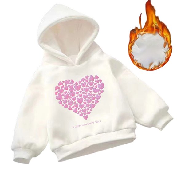 Glisme Girls Valentine'S Day Hoodie Hooded Thermal Sweatshirt Cozy Winter Pullover Tee With Soft Trendy Top Size 6-7 Years White