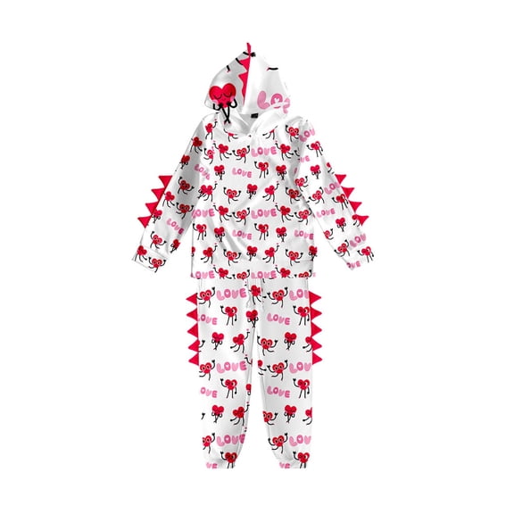 Glisme Girls Valentine'S Day Outfit Hearts And Letter Print Kids Casual Cartoon Dinosaur Hoodie Set Trend Matching Set Size 11-12 Years Red