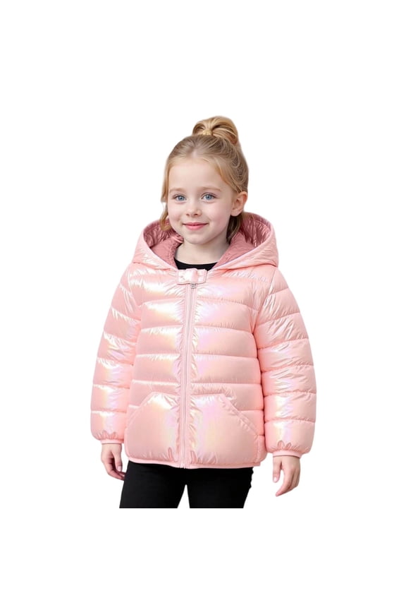 Girls Winter Jacket Coat With Hood Warm Jacket For Kids Furry Ears Color Gradient Long Sleeve Zipper Front Pink Comfortable Outerwear Size 2-3 Years