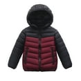 thumbnail image 1 of Glisme Girls Winter Down Jacket Down Coat Jacket With Contrast Sleeves Warm Quilted For Kids Windproof Cold Weather Wine Skin Friendly Outerwear Size 6-7 Years, 1 of 3
