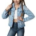 thumbnail image 1 of Glisme Girls Winter Jacket Stylish Distressed Denim Jacket For With Notched Collar Light Blue Popular Outerwear Size 4-5 Years, 1 of 9