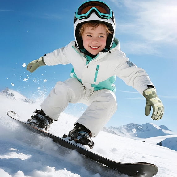 Glisme Gloves Kids Camo Ski Gloves Waterproof Windproof Thermal Anti‑Grip Full Finger Winter Snow Mittens for Boys Girls Snow Sports Green