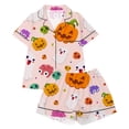 thumbnail image 1 of Glisme Halloween 2 Piece Big Boys Girls Pyjamas Pumpkin Ghost Print Short Sleeve Notch Neck Nightwear With Shorts Set Fall Comfortable Pajamas For Kids Size 13-14 Years Pink, 1 of 5