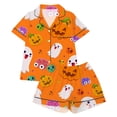 thumbnail image 1 of Glisme Halloween 2 Piece Infant Boys Girls Loungewear Pumpkin Ghost Print Short Sleeve Notch Neck Pajamas With Shorts Set Fall Leisure Homewear For Kids Size 1-2 Years Orange, 1 of 5